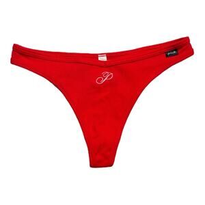 Victoria’s Secret Cotton Ribbed Pin Up Red Script Graphic Thong Size Medium